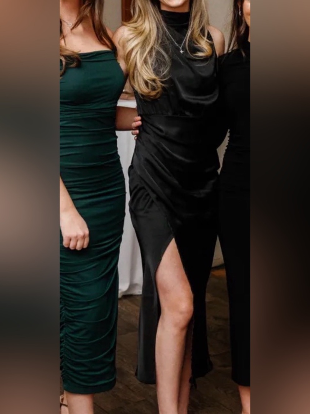 Elegant Black Satin Ruched Side-Slit Dress